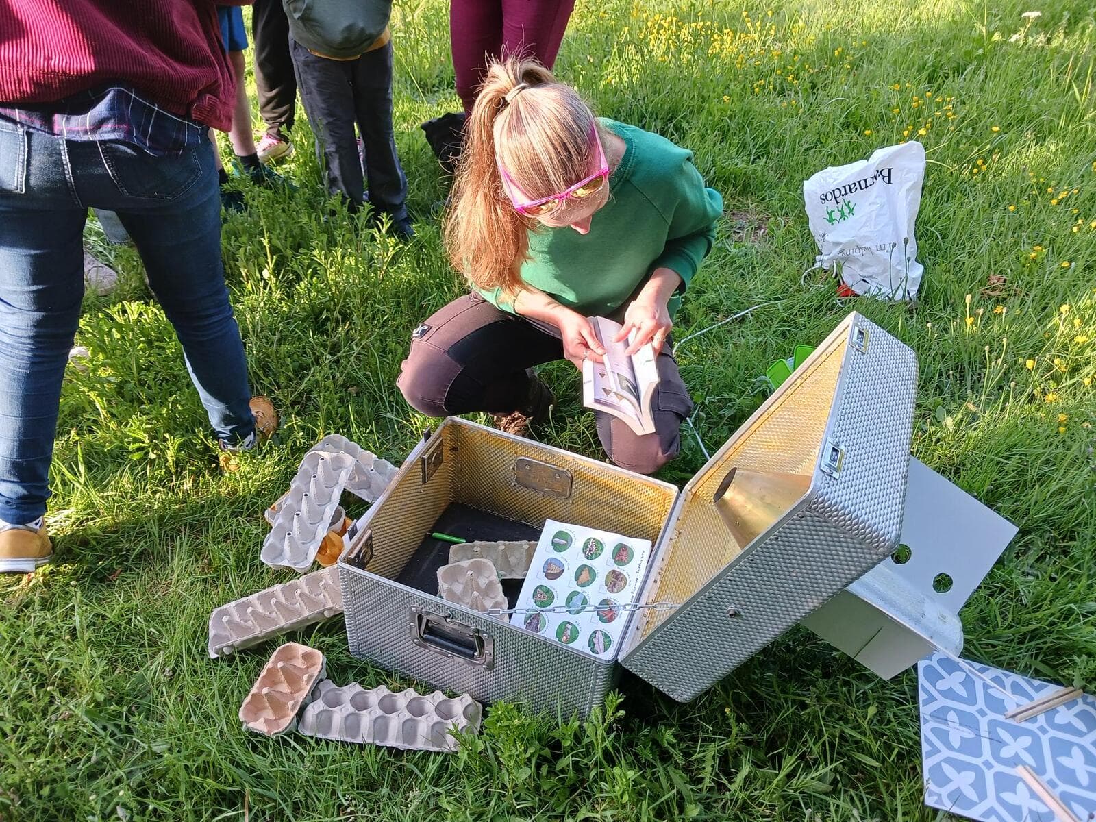A close-up of the moth trap being opened and its visitors recorded after a Moth Breakfast