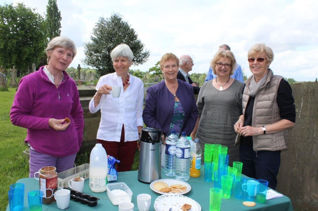 Refreshments laid out for the dog-walkers' coffee in the churchyard
