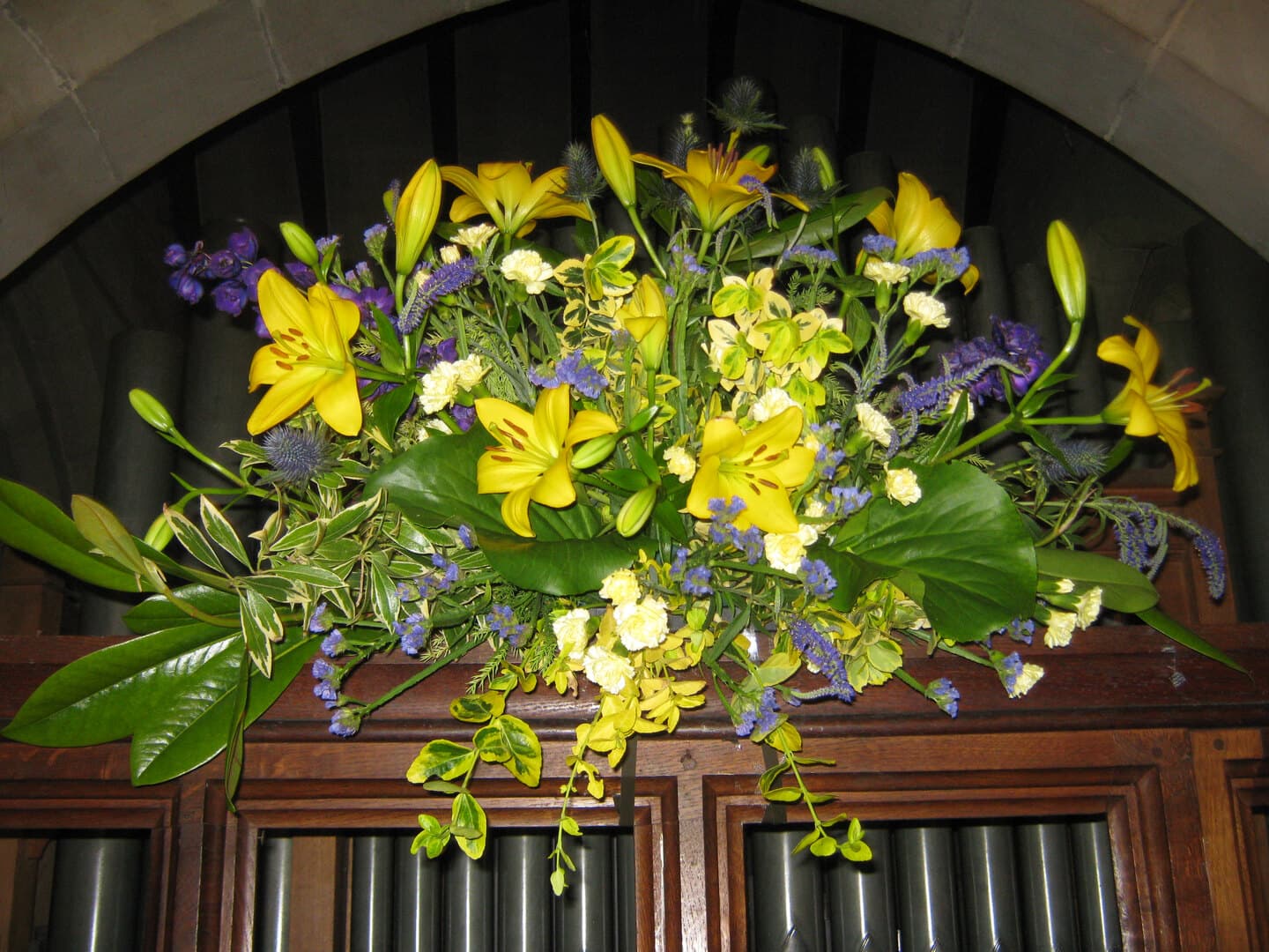 A spring flower arrangement in church
